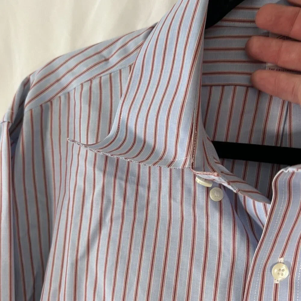 Brooks Brothers Dress Shirt Men's 16.5 32 Blue Striped Madison Button Up Long Sl